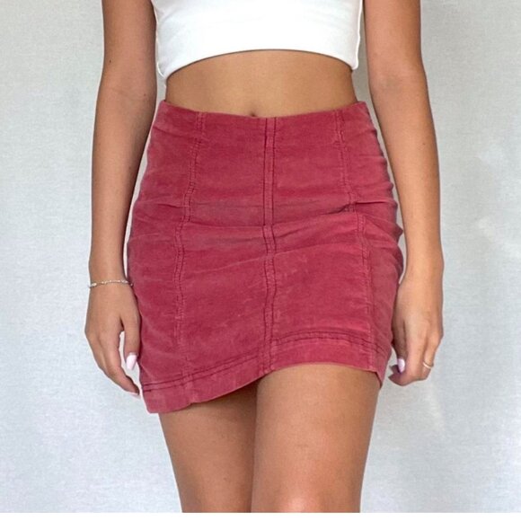 Free People Size 8 Auburn Red Corduroy Mini Skirt Cotton Fall Zip Closure - Picture 1 of 9
